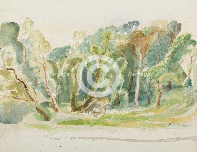 Sketch of a landscape with trees, mid 20th century. Creator: Rodney Burn.