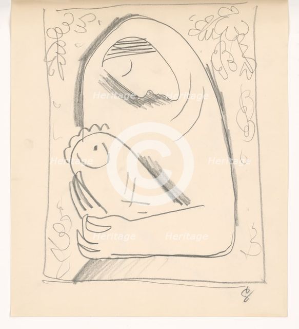 Sketch of a mother with a child in swaddlingt, 1938. Creator: Mikulas Galanda.
