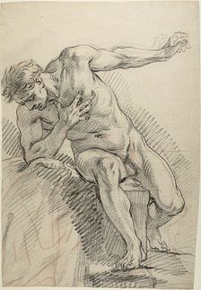 Sketch of a Male Nude Leaning on Right Elbow (recto), n.d. Creator: Antoine Coypel