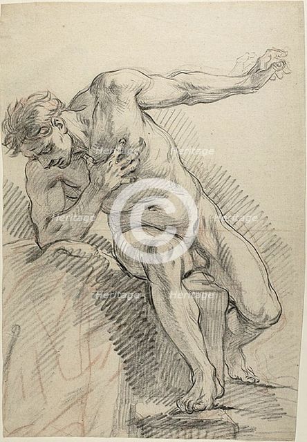Sketch of a Male Nude Leaning on Right Elbow (recto), n.d. Creator: Antoine Coypel.