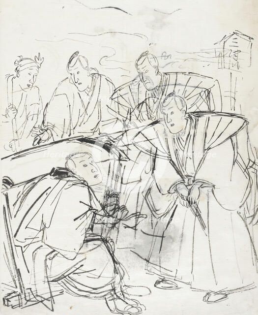 Sketch of a Scene from a Kabuki Play, 19th century. Creator: Utagawa Kuniyoshi.