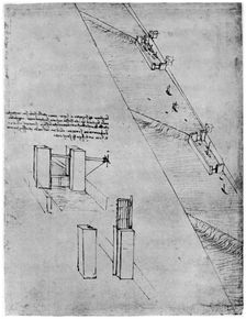Sketch of a sluice, late 15th or early 16th century (1954).Artist: Leonardo da Vinci
