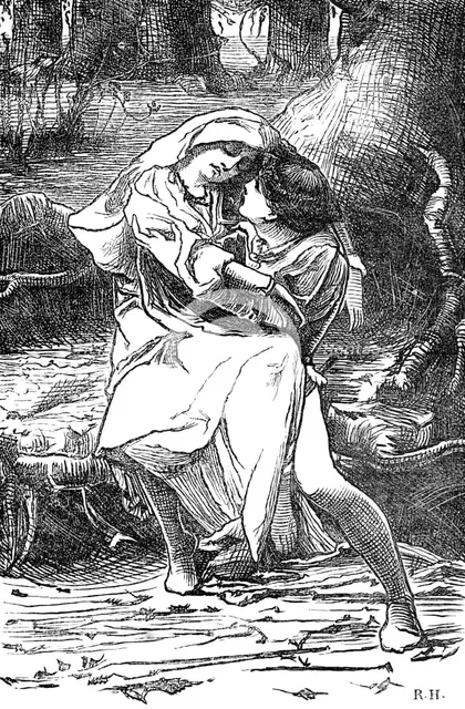 Sketch of a picture in the Royal Academy Exhibition: Julian and Camilla, H. Gandy, 1881. Creator: R. H..