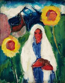 Sketch of a Woman among Sunflowers, 1932. Creator: Zolo Palugyay