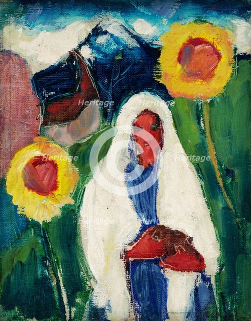 Sketch of a Woman among Sunflowers, 1932. Creator: Zolo Palugyay.