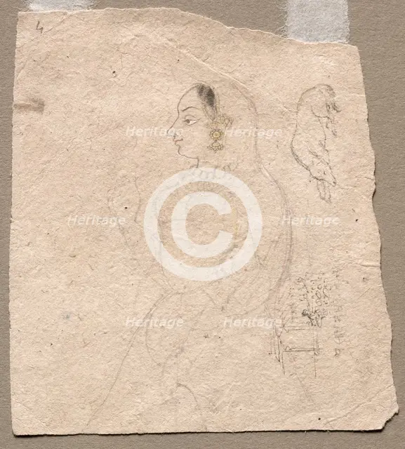 Sketch of a Woman with an elephant and other animals on reverse, 1700s. Creator: Unknown.