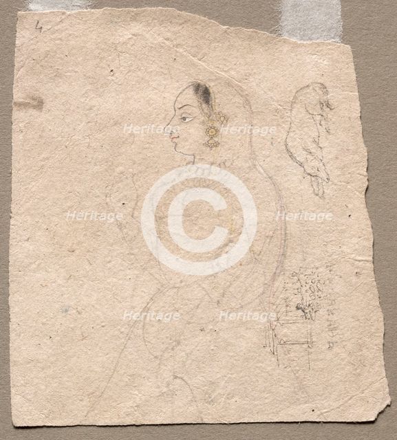 Sketch of a Woman with an elephant and other animals on reverse, 1700s. Creator: Unknown.