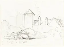 Sketch of Buildings with Cart and Horses in Foreground. Creator: John Sell Cotman