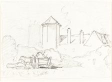 Sketch of Buildings with Cart and Horses in Foreground. Creator: John Sell Cotman
