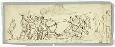 Sketch of Battle Scene (recto); Frigate (verso), n.d. (recto); 19th c.(verso). Creator: Unknown