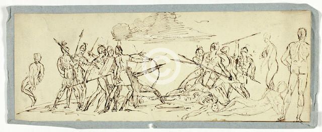 Sketch of Battle Scene (recto); Frigate (verso), n.d. (recto); 19th c.(verso). Creator: Unknown.