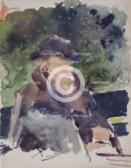 Sketch of Edward Burne-Jones in a Boat, Walton-on-Thames, 1880-1884. Creator: Jules Bastien-Lepage.