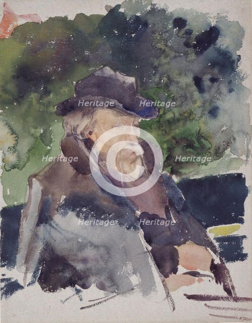 Sketch of Edward Burne-Jones in a Boat, Walton-on-Thames, 1880-1884. Creator: Jules Bastien-Lepage.