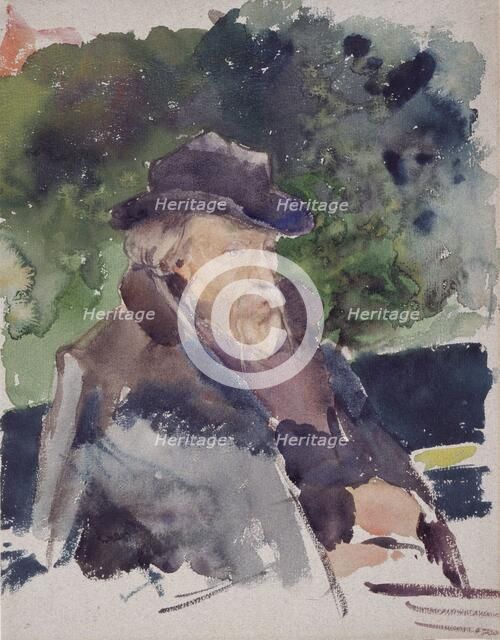 Sketch of Edward Burne-Jones in a Boat, Walton-on-Thames, 1880-1884. Creator: Jules Bastien-Lepage.