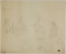 Sketch of Family Group with Three Seated Women and Young Man Standing, 18th century. Creators: Unknown, Friedrich Tischbein