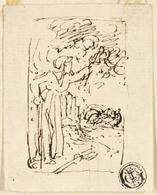 Sketch of Figure Leaning on Cane, n.d. Creator: Thomas Stothard