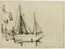 Sketch of Fishing Boats and Sailors, 1902. Creator: Donald Shaw MacLaughlan