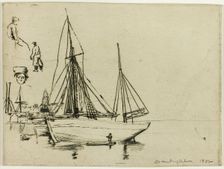 Sketch of Fishing Boats and Sailors, 1902. Creator: Donald Shaw MacLaughlan