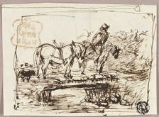 Sketch of Horses Crossing Bridge, c.1847. Creator: John Burnet