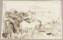 Sketch of Horses Standing in Water, c.1847. Creator: John Burnet