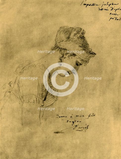 Sketch of Josephine at Napoleon's coronation, 2 December 1804, (1921).  Creator: Jacques-Louis David.