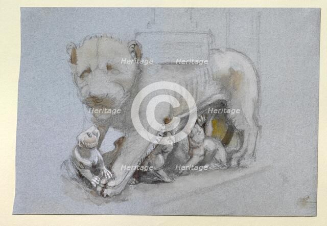 Sketch of Lioness and Cubs from Nicola Pisano's Siena Pulpit, June 1870. Artist: John Ruskin.
