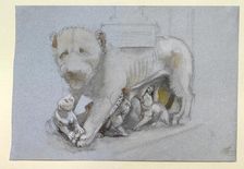 Sketch of Lioness and Cubs from Nicola Pisano's Siena Pulpit, June 1870. Artist: John Ruskin