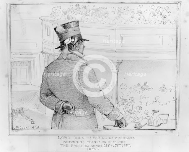 Sketch of Lord Russell MP, Receiving the Freedom of the City, 1859. Creator: Edward William Cooke.