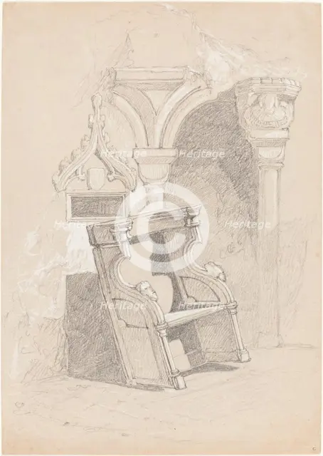 Sketch of Ruined Church Interior with Chair. Creator: John Sell Cotman.