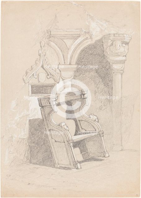 Sketch of Ruined Church Interior with Chair. Creator: John Sell Cotman.