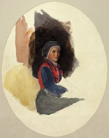 Sketch of Seated Woman in Peasant Costume, n.d. Creator: Unknown