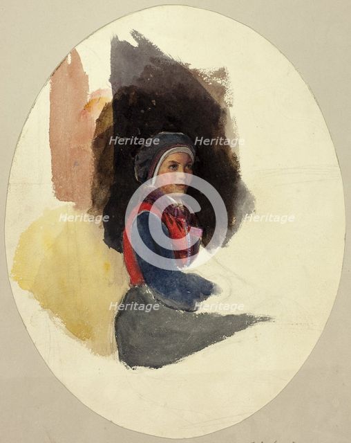 Sketch of Seated Woman in Peasant Costume, n.d. Creator: Unknown.
