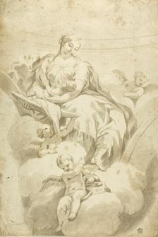 Sketch of Spandrel Decoration with Allegorical Seated Female Figure and Putti, n.d. Creator: Unknown
