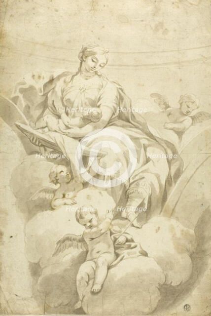 Sketch of Spandrel Decoration with Allegorical Seated Female Figure and Putti, n.d. Creator: Unknown.
