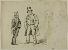 Sketch of Two Standing Men and Two Portaits, 1870/91. Creator: Charles Samuel Keene