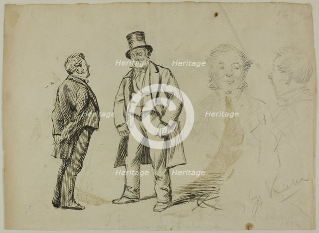 Sketch of Two Standing Men and Two Portaits, 1870/91. Creator: Charles Samuel Keene.
