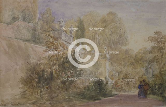 Sketch of the Terrace in Garden of Powis Castle, 1845. Creator: David Cox the Elder.
