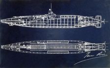 Sketch of the submarine designed by Isaac Peral Caballero (1851-1895), engraving, 1889