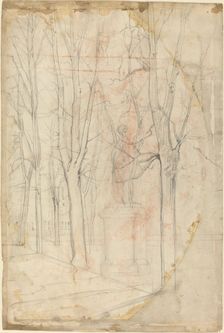 Sketch of Trees with a Statue on a Pedestal. Creator: Felix Hilaire Buhot