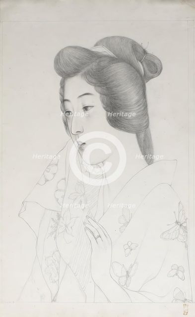 Sketch of Woman Holding a Towel, 1920. Creator: Hashiguchi Goyo.