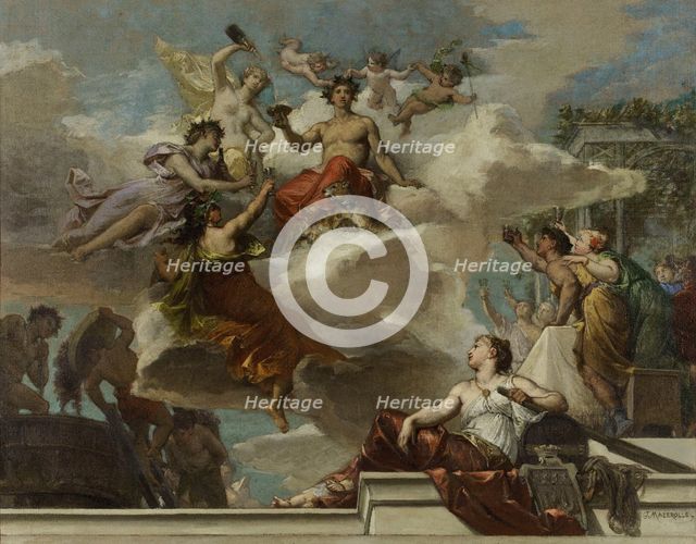 Sketch for the 12th arrondissement town hall: The triumph of Bacchus (ceiling of...staircase), 1880. Creator: Joseph Alexis Mazerolle.