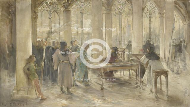 Sketch for the courtroom of the Paris Commercial Court: The Book of Trades, c1891. Creator: Paul Louis Delance.