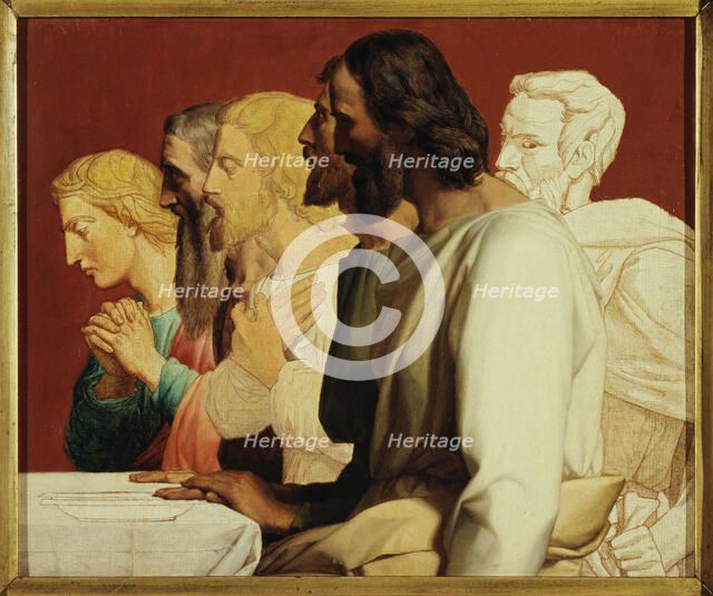 Sketch for the church of Notre-Dame-de-Lorette: Apostles at the Last Supper (facing left), c.1836. Creator: Alphonse-Henri Perin.