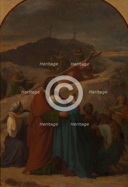Sketch for the church of Saint-Eustache : Jesus carring the cross, the Virgin..., 1856.  Creator: Emile Signol.