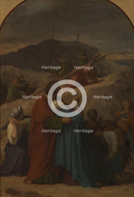 Sketch for the church of Saint-Eustache : Jesus carring the cross, the Virgin..., 1856.  Creator: Emile Signol.