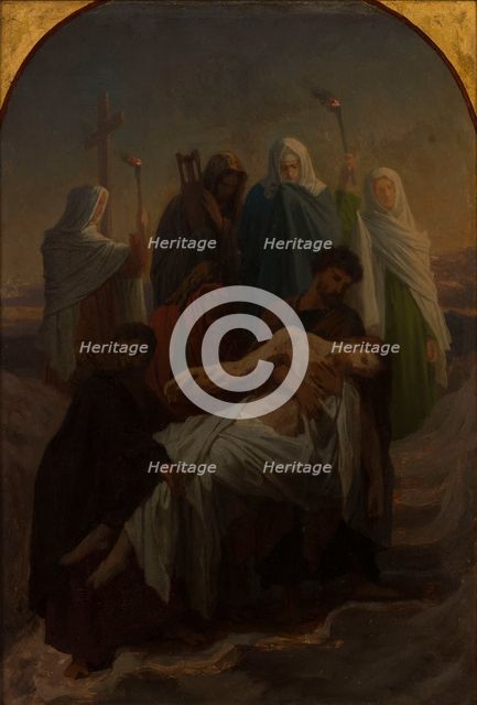 Sketch for the church of Saint-Eustache : the deposition from the cross, the burial of Christ, 1856. Creator: Emile Signol.