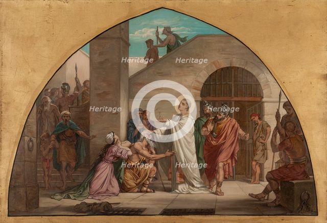 Sketch for the church of Saint-Gervais: St Laurence healing the blind in prison, c.1869.  Creator: Célestin Nanteuil.