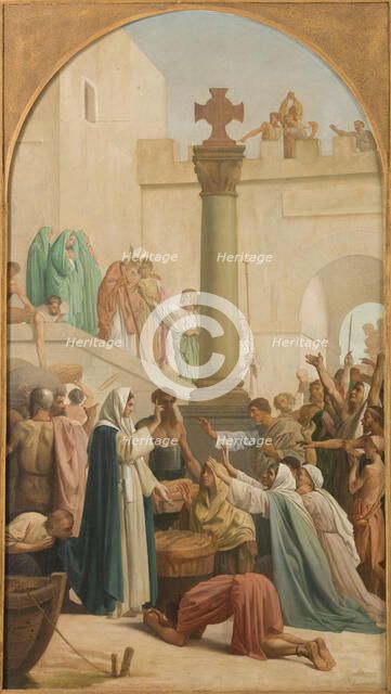 Sketch for the church of Saint-Sulpice : St Genevieve distributing bread...between 1860 and 1864.  Creator: Louis Charles Timbal.