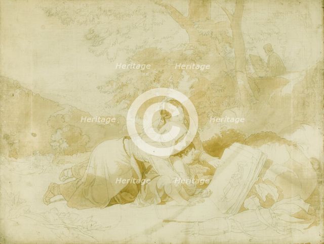 Sketch for The artist's portfolio - scene near Oleavano, neighbourhood of Rome, 19th century.  Creator: Penry Williams.