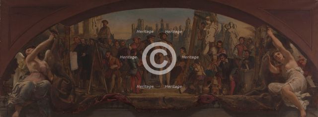 Sketch for the Denon pavilion at the Louvre: the four artistic ages of France..., c.1864. Creator: Charles Louis Lucien Muller.